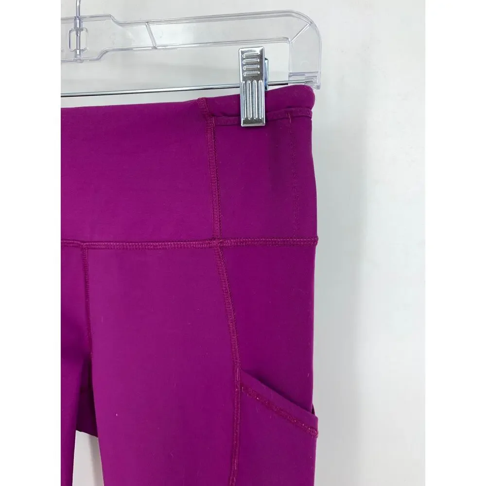Lululemon Tight Active Leggings Women's Size 6 Side Pockets Fuschia Ruched Waist